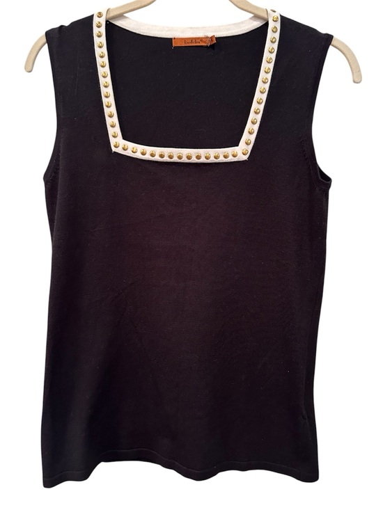Belldini Tops - Belldini Black Sleeveless Tank White Trim Gold Studs Stretchy Statement Top S XL